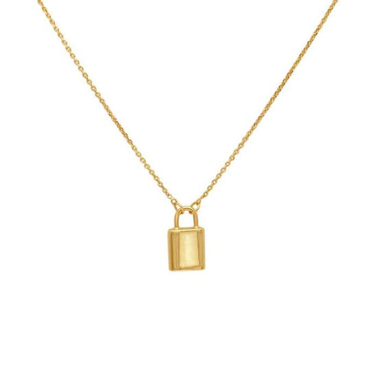 14k Yellow Gold Italian Lock Charm Necklace