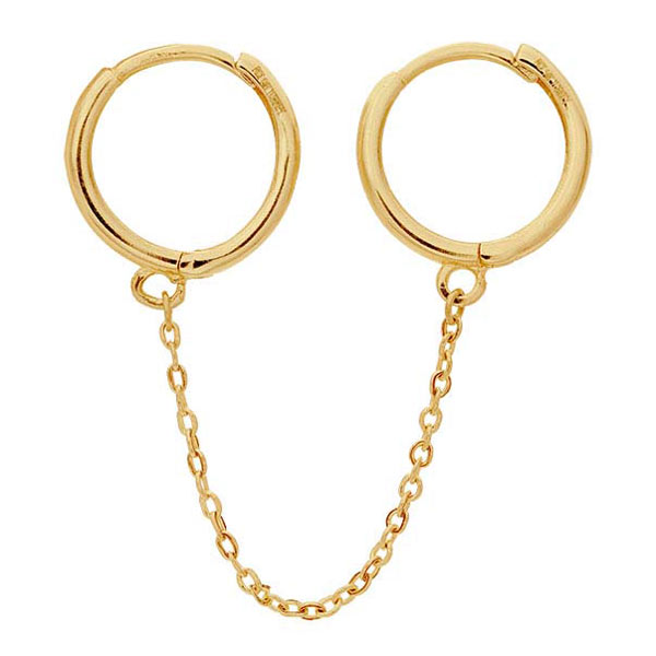 14k Yellow Gold Double Huggie Earrings with Chain