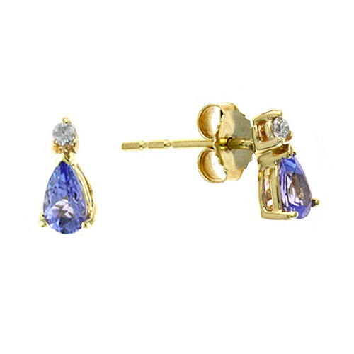 14k Yellow Gold .50 ct tw Pear Tanzanite Stud Earrings with Diamonds