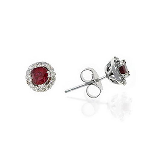 14k White Gold .60 ct tw Ruby Halo Stud Earrings with Diamonds
