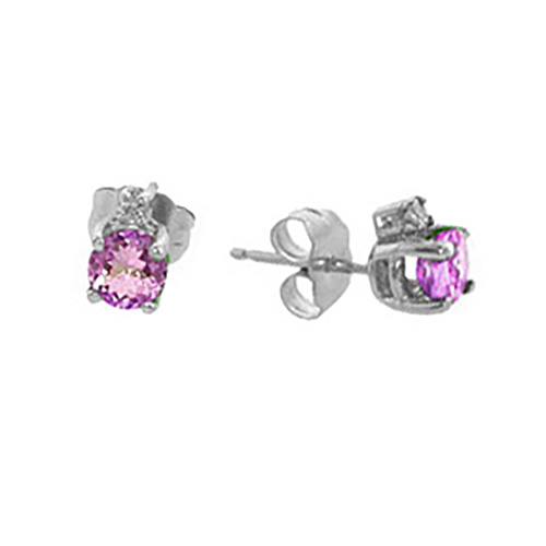 14k White Gold .70 ct tw Round Pink Sapphire and Diamond Stud Earrings
