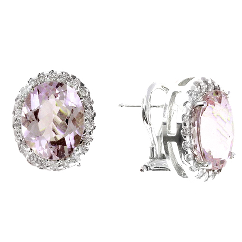 14k White Gold 5 ct tw Morganite Halo Stud Earrings with Diamonds