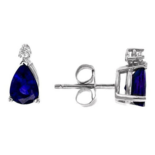 14k White Gold 1 ct tw Pear Sapphire Stud Earrings with Diamonds