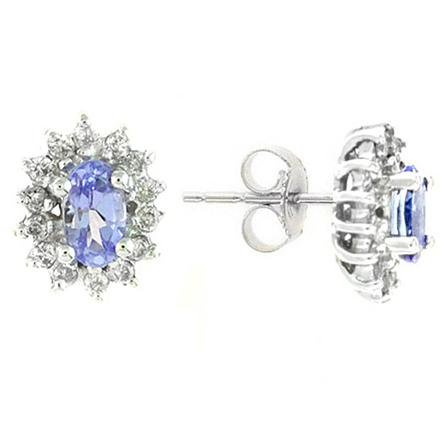 14k White Gold .50 ct tw Oval Tanzanite and Diamond Halo Stud Earrings