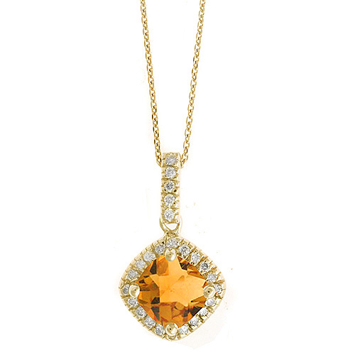 14k Yellow Gold 0.9 ct Checkerboard Citrine Halo Necklace with Diamonds