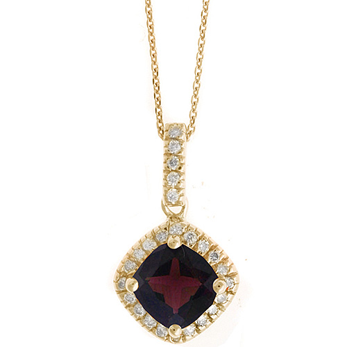 14k Yellow Gold 1.6 ct Checkerboard Garnet Halo Necklace with Diamonds