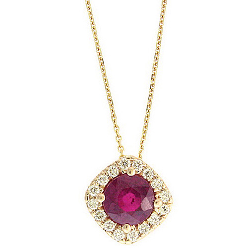 14k Yellow Gold 0.5 ct Ruby Halo Necklace with Diamonds