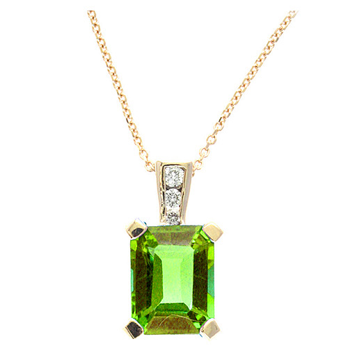 14k Yellow Gold 1.7 ct Emerald Necklace with Diamonds