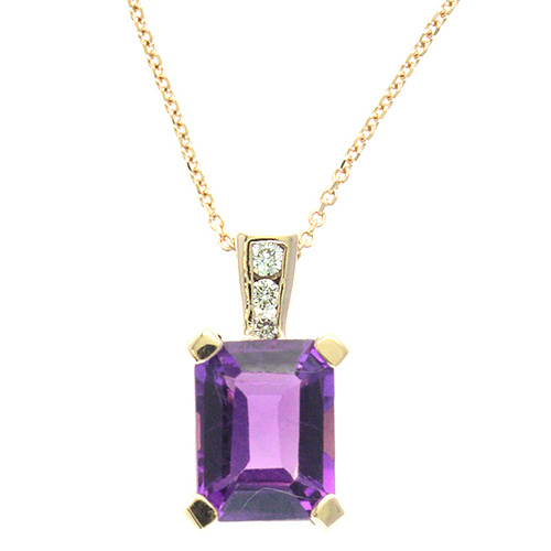 14k Rose Gold 1.6 ct Emerald-cut Amethyst Necklace with Diamonds