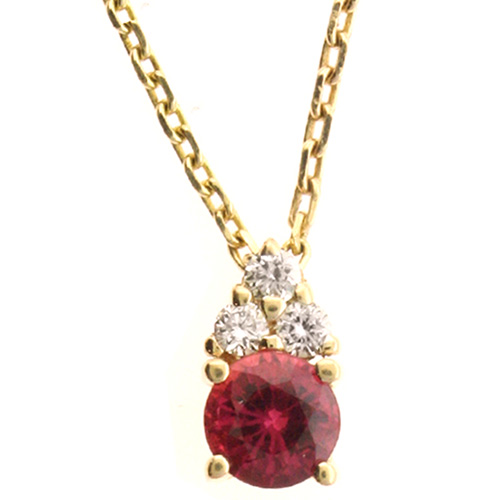 14k Yellow Gold 0.4 ct Round Ruby Necklace with Diamonds