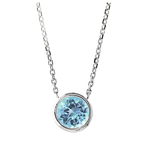 14k White Gold 1 ct Aquamarine Solitaire Bezel Necklace