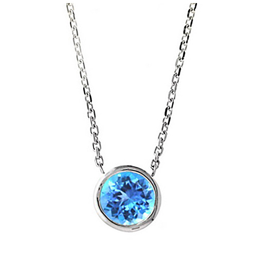 14k White Gold 1 ct Blue Topaz Solitaire Bezel Necklace