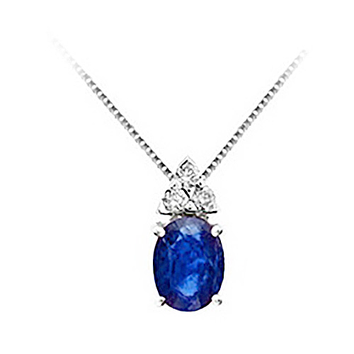 14k White Gold 1 ct Oval-cut Blue Sapphire Necklace with Diamonds