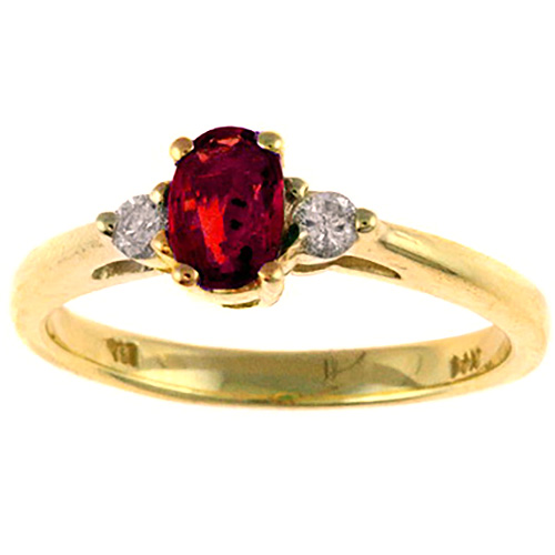 14k Yellow Gold .60 ct Oval Ruby Ring With Two Diamond Accents