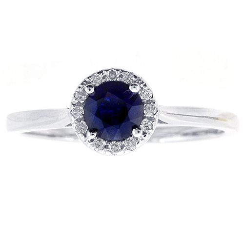 14k White Gold 0.60 ct Sapphire Halo Ring With Diamonds