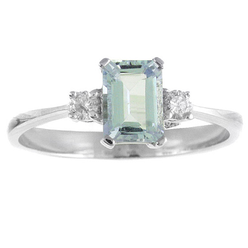 14k White Gold 1 ct Octagonal Aquamarine Ring With Diamonds