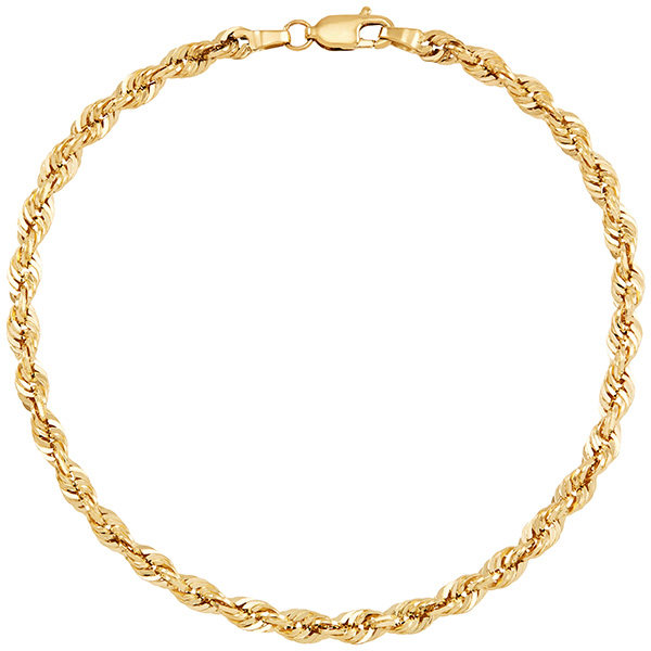 14k Yellow Gold Men's 8.5in Hollow Glitter Rope Bracelet