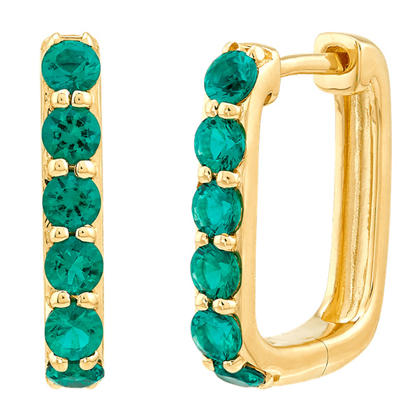 10k Yellow Gold Lab-Created Emerald Huggie Hoop Earrings
