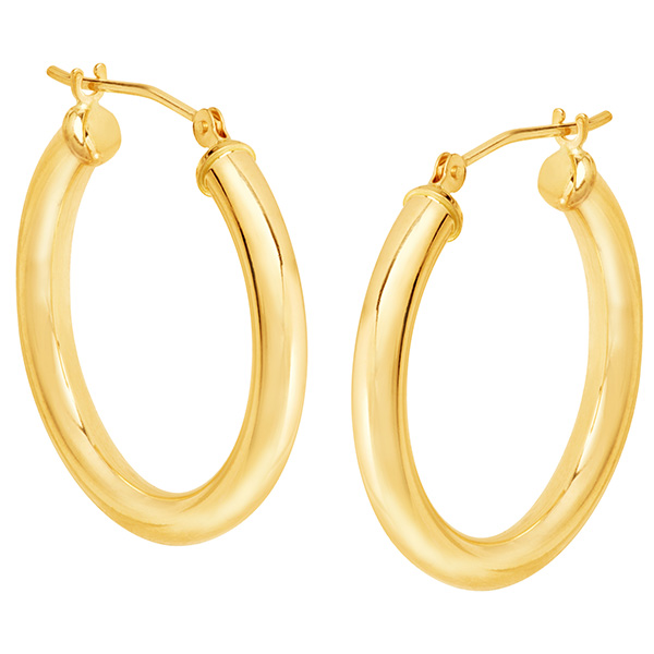 14k Yellow Gold 1in Classic Round Tube Hoop Earrings 3mm