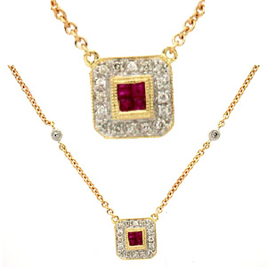 Ruby and Diamond Necklace - 14k Yellow Gold
