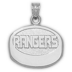 Sterling Silver 5/8in New York Rangers Puck Pendant