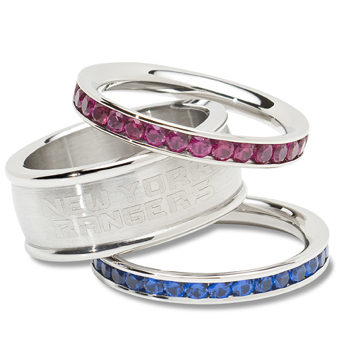 New York Rangers Team Logo Crystal Stacked Ring Set 