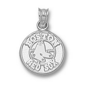 14kt White Gold 1/2in Boston Red Sox Round Charm