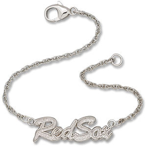 Sterling Silver 7in Boston Red Sox Script Bracelet