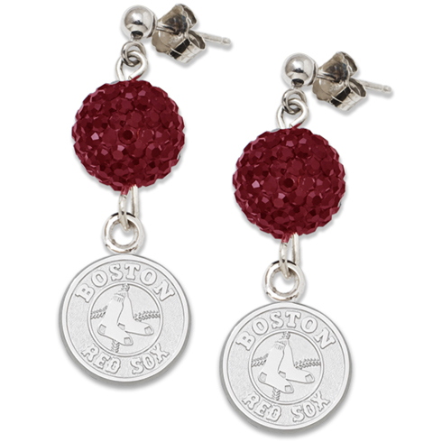 Sterling Silver Boston Red Sox Crystal Ovation Earrings