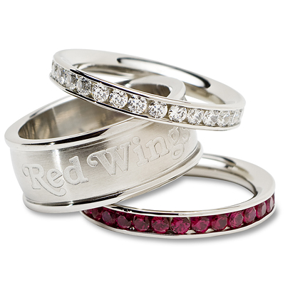 Detroit Red Wings Team Logo Crystal Stacked Ring Set