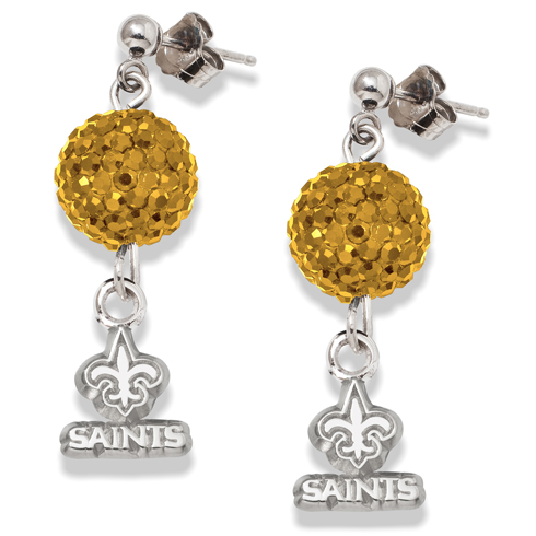 Sterling Silver New Orleans Saints Crystal Ovation Earrings