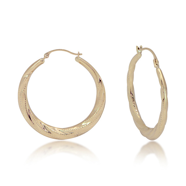 14k Yellow Gold Puffed Swirl Hoop Earrings
