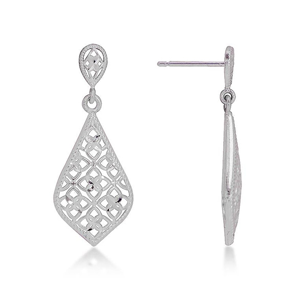 14k White Gold Diamond-Cut Teardrop Dangle Earrings