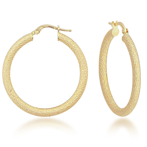 14k Yellow Gold 1.25in Textured Round Hoop Earrings