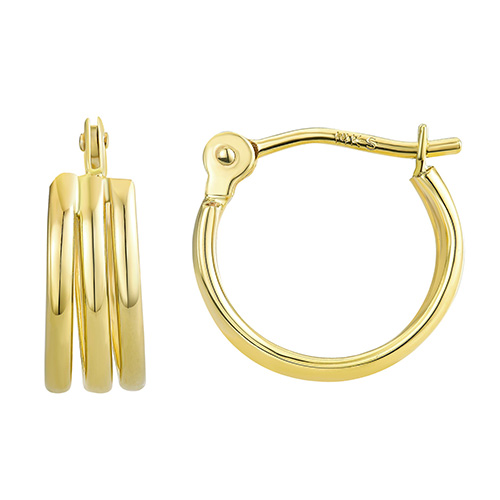 14k Yellow Gold Mini Triple Row Hoop Earrings
