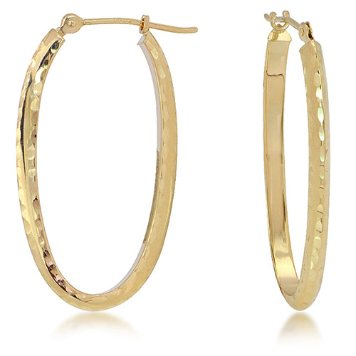 14k Yellow Gold Diamond Cut Oval Hoop Earrings 1.25in SC4Y806080