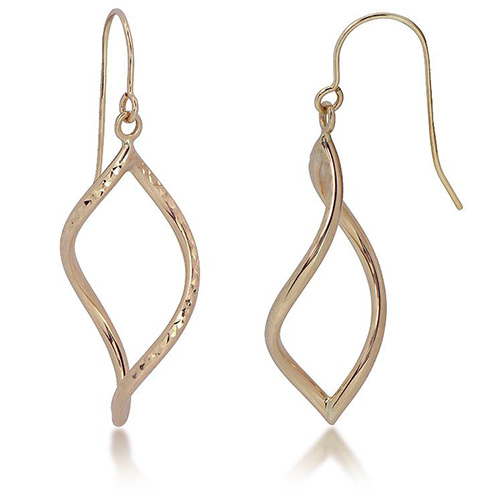 14k Yellow Gold Twisted Flame Dangle Earrings