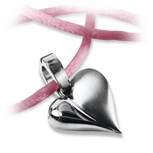 Puffed Titanium Heart on Pink Cord
