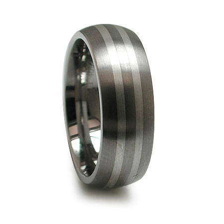 7mm Titanium Ring with Sterling Silver Inlays Size 10 - Clearance