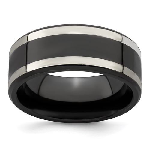 Edward Mirell 9mm Black Titanium and Sterling Silver Ring