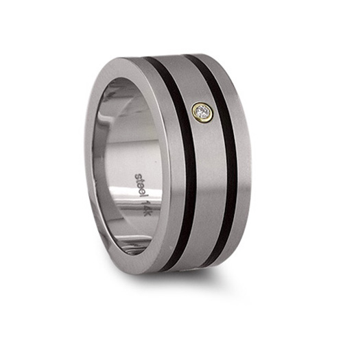 8mm Steel Ring with Onyx Inlays Size 10 - Clearance