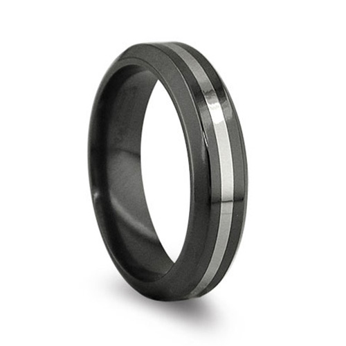 6mm Black Titanium Ring 18k White Gold Inlay - Clearance