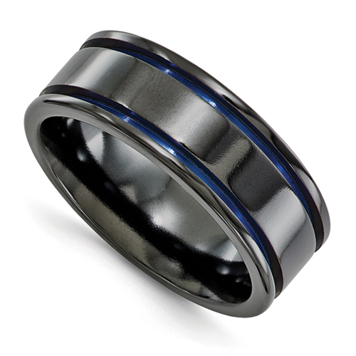 Edward Mirell 8mm Black Titanium Ring with Anodized Grooves