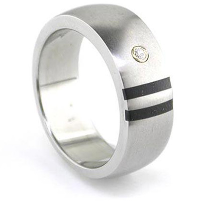 8mm Titanium Ring with Diamond Accent and Black Onyx