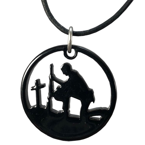 Black Stainless Steel Kneeling Soldier Cross Necklace 