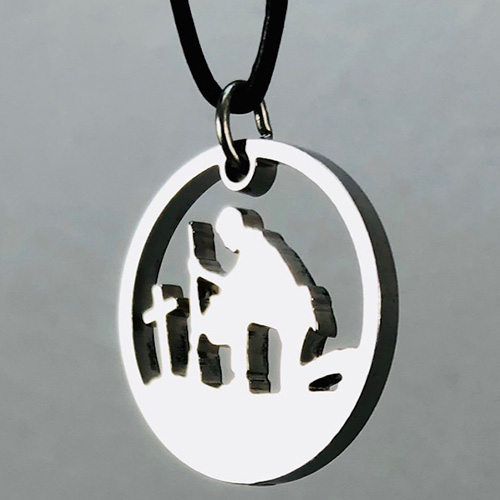 Stainless Steel Kneeling Soldier Cross Necklace 