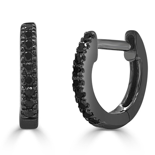 14k Blackplated Gold .05 ct tw Black Diamond Huggie Hoop Earrings SD