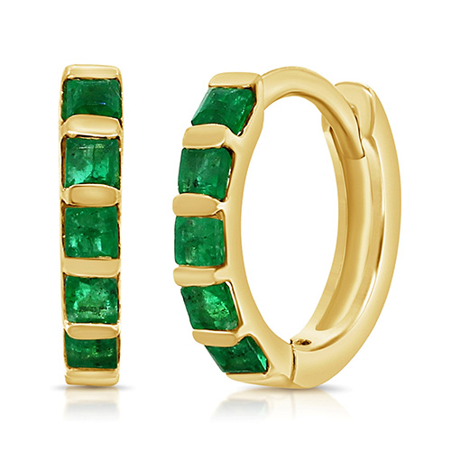 14k Yellow Gold .35 ct tw Emerald Huggie Hoop Earrings