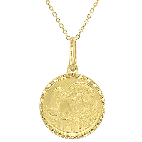 14k Yellow Gold Mini Aries Zodiac Sign Medal Necklace