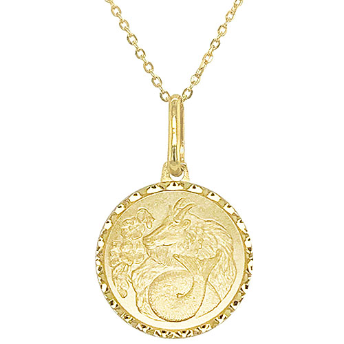 14k Yellow Gold Mini Capricorn Zodiac Sign Medal Necklace